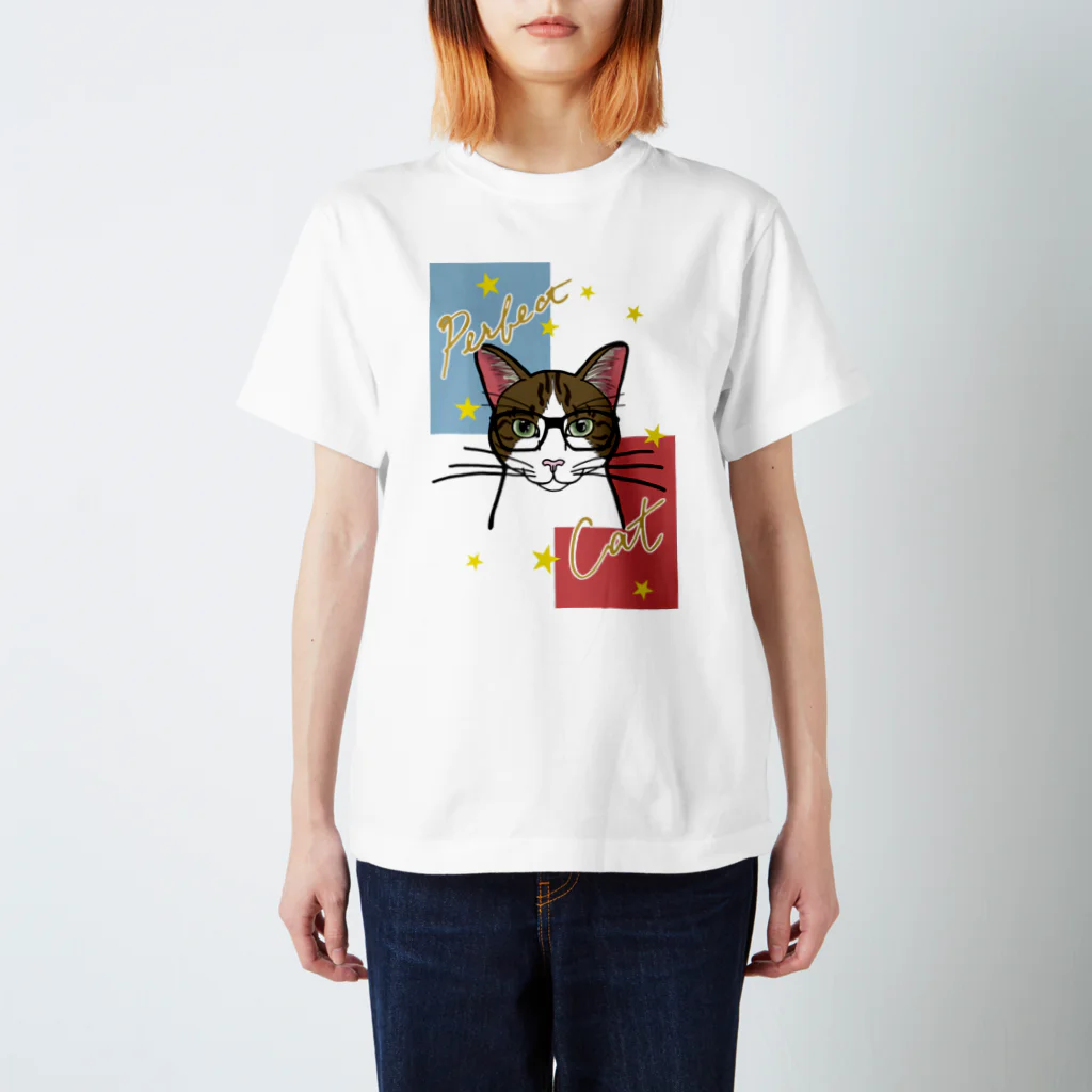 猫好きピーちゃんのお店ハニーコのパーフェクト・キャット（メガネ） スタンダードTシャツ