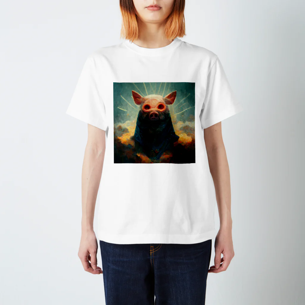 temple t-shirtshopのブタの神様 Regular Fit T-Shirt