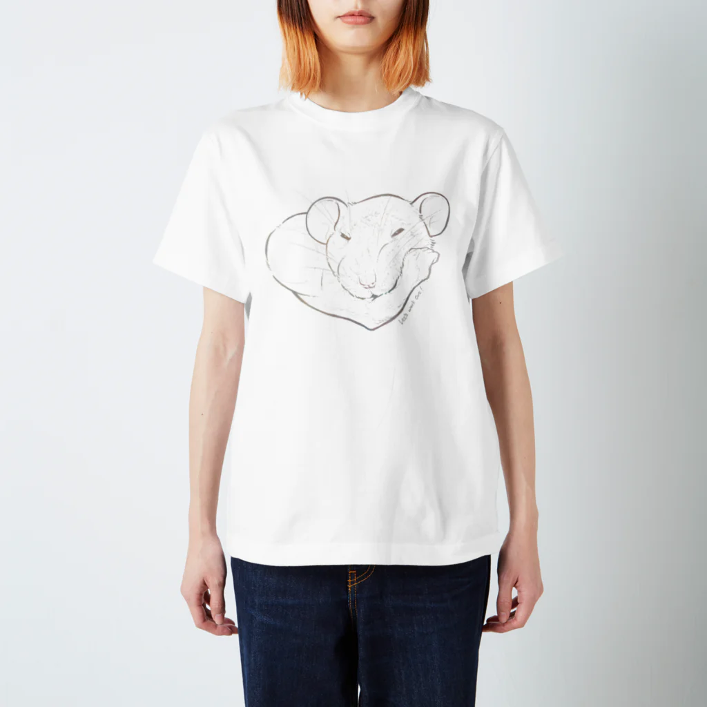 ねずみのおみせ suzuri店のしろちゃんと一緒に筋トレしよう(鈍色グラデ) Regular Fit T-Shirt