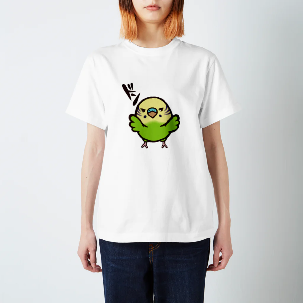 いちたまや  出張店の壁ドンインコ（ノーマルグリーン） スタンダードTシャツ