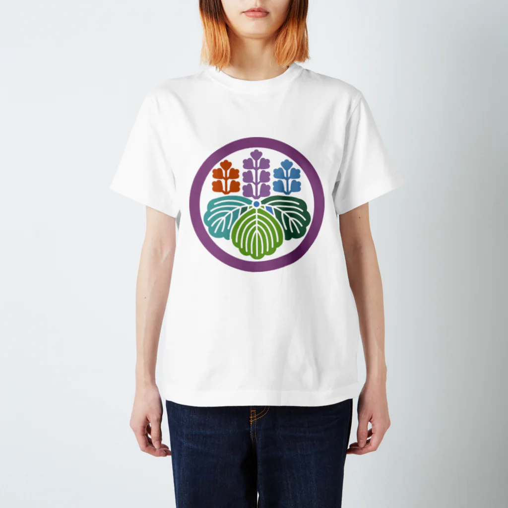 色重ね家紋／colorful_kamonの［色重ね家紋］丸に五七桐 Regular Fit T-Shirt