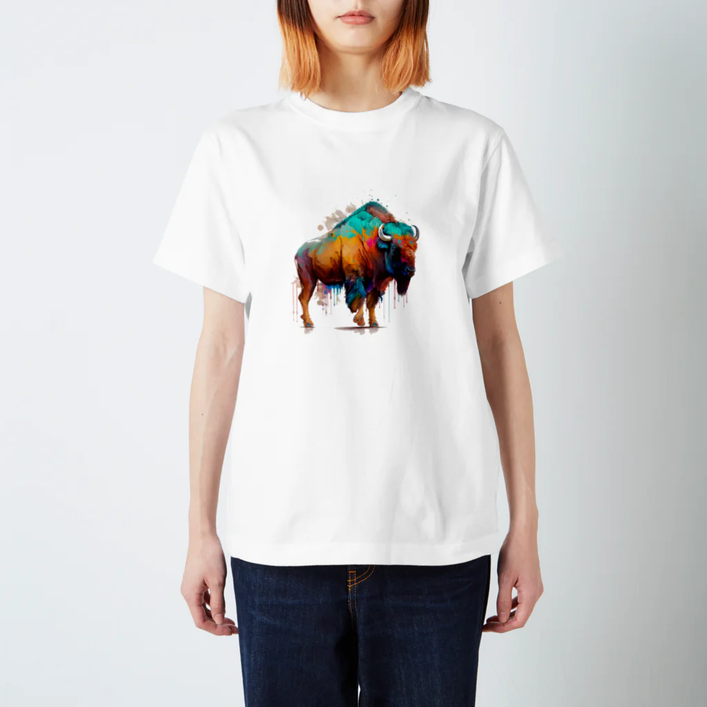 カラフルな動物図鑑のアメリカバイソン スタンダードTシャツ