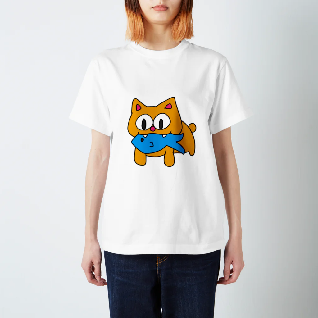 ねこまんまのさかなくわえたねこ Regular Fit T-Shirt