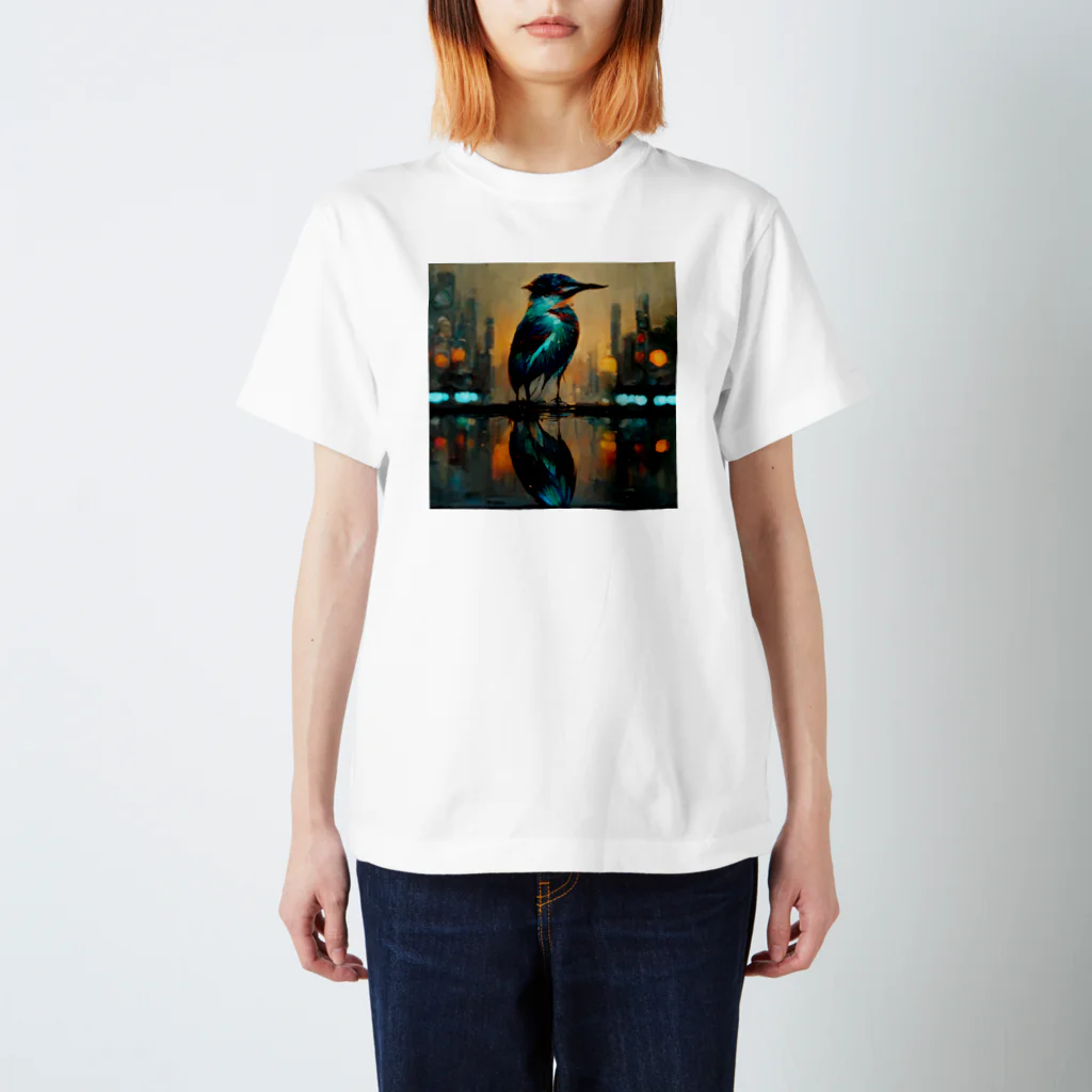 mm765【なむこ】の【Kingfisher Mirroring City】カワセミ 翡翠 kingfisher  Regular Fit T-Shirt