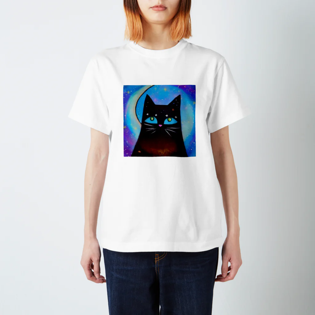 宇宙猫のクロネコと宇宙 スタンダードTシャツ