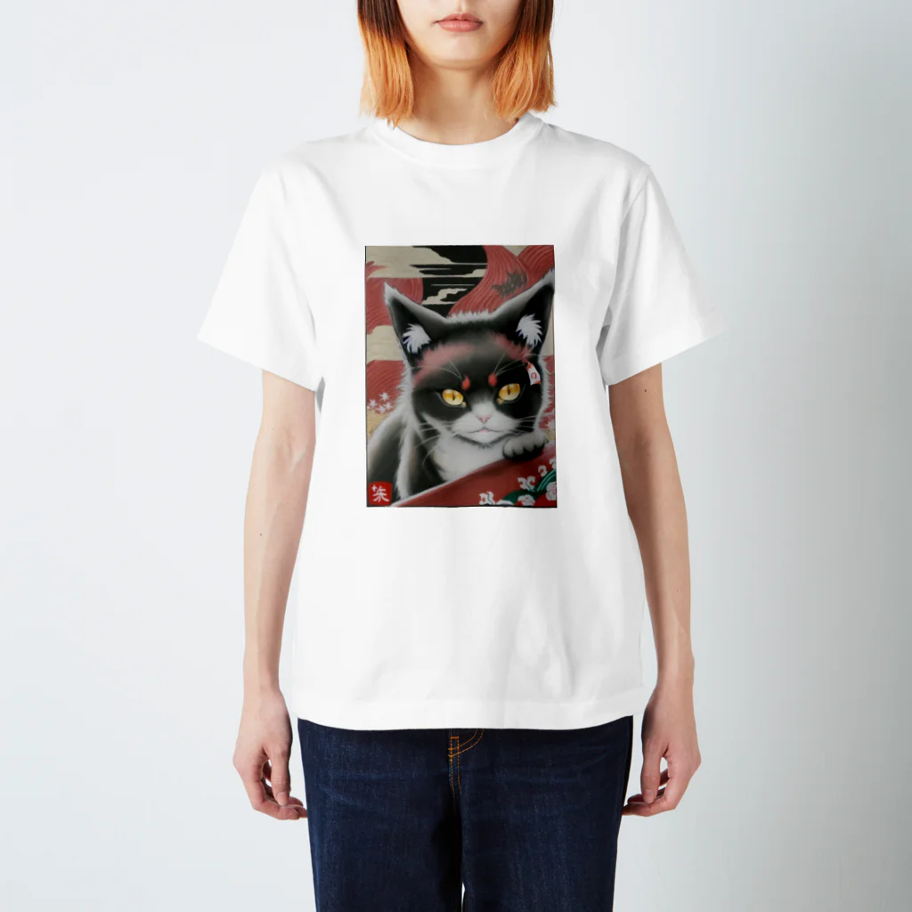 Red & Brack の花札猫(明) Regular Fit T-Shirt