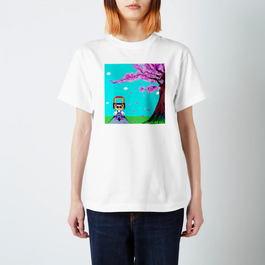 Ruru's worldの01ドット絵　ruruちゃん/三輪車でお散歩　お花見編 スタンダードTシャツ