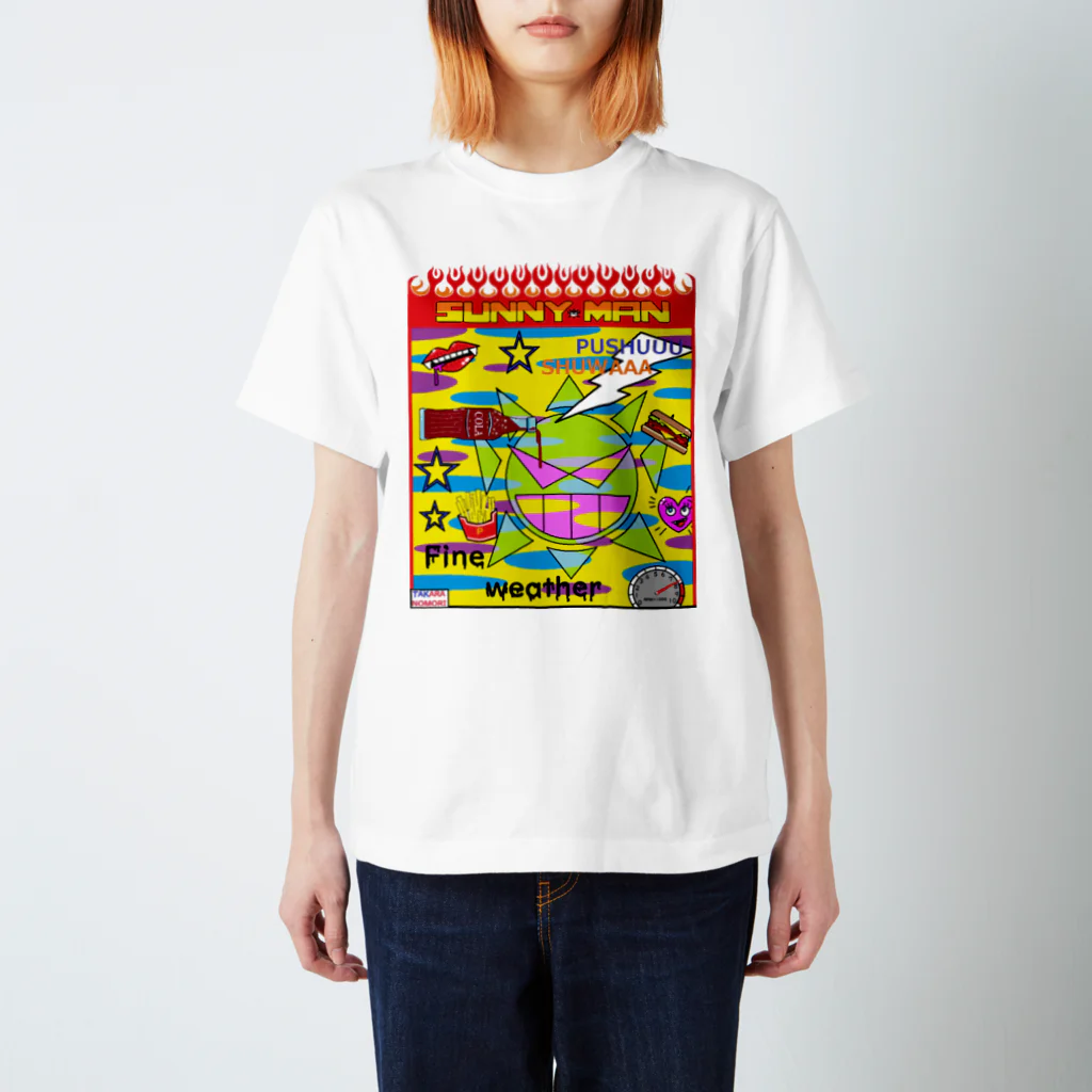 TAKARANOMORIの派手柄 SUNNY MAN イエローバック スタンダードTシャツ