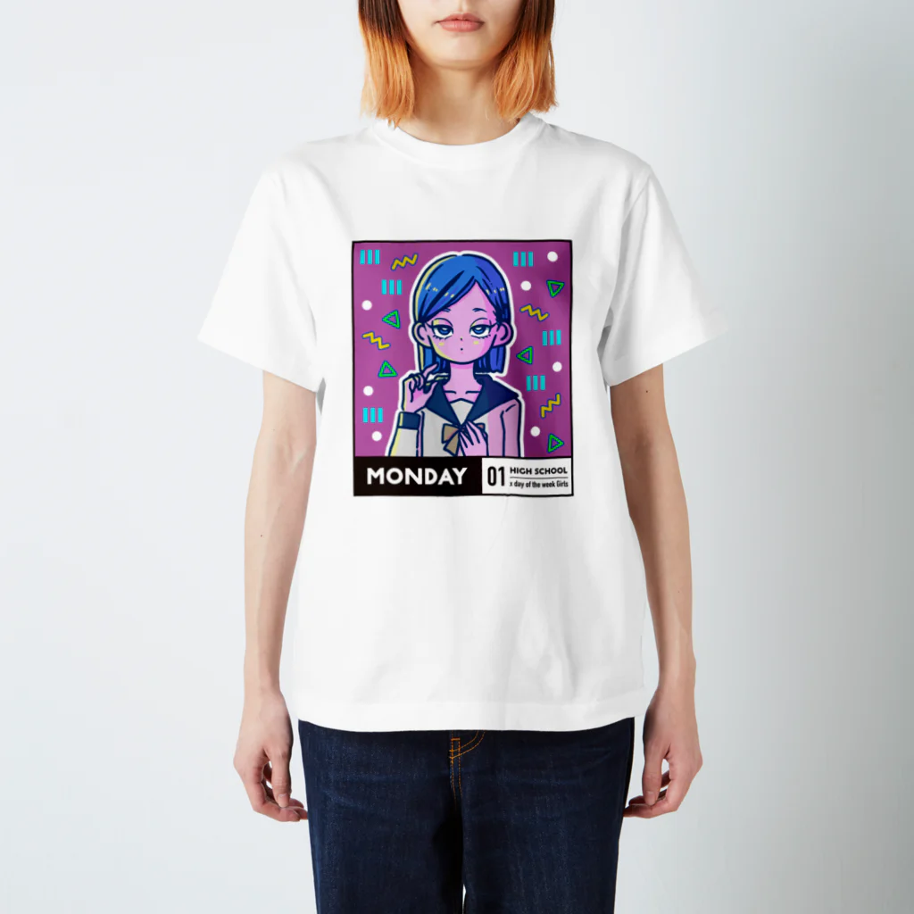 x曜日の彼女 の01-1-high school-Monday Regular Fit T-Shirt