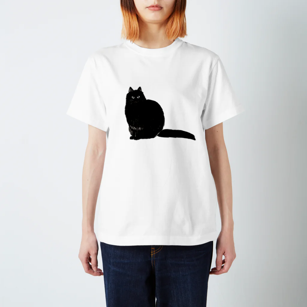 sunokko designの長毛黒猫おこげちゃん スタンダードTシャツ