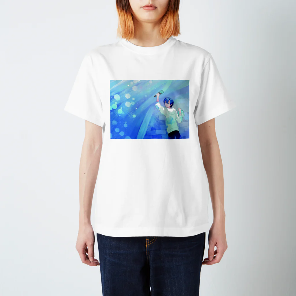 Neige_117のペンキが彩る世界/少年/青 スタンダードTシャツ