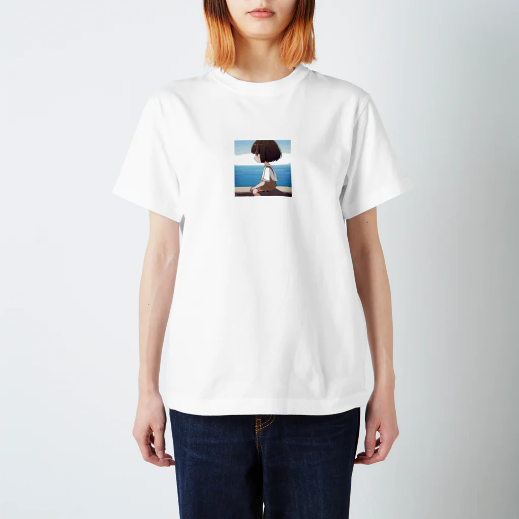 sweetsmailstudioの堤防に座る女の子 スタンダードTシャツ