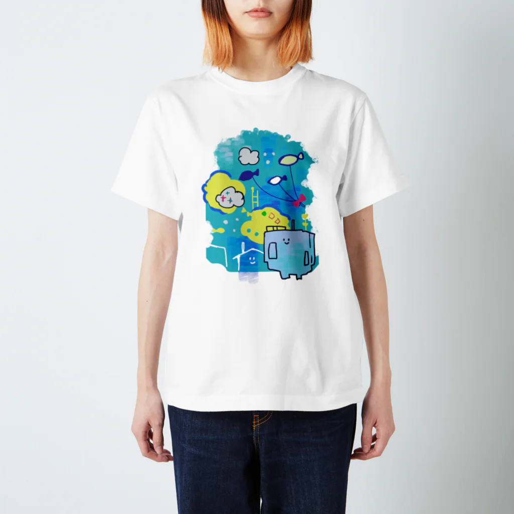 空色はと店の水彩建物くん-ターコイズブルー スタンダードTシャツ