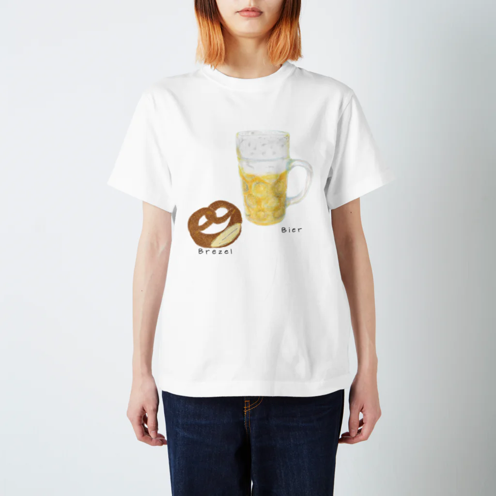 Handgestrickt Ju shopのBrezel und Bier ／ブレッツェル＆ビール スタンダードTシャツ