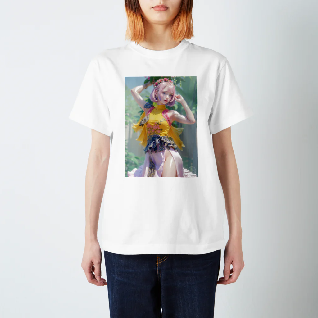 くろまる_AI/ColorMerry_AIのショートカット・ピンク１ スタンダードTシャツ