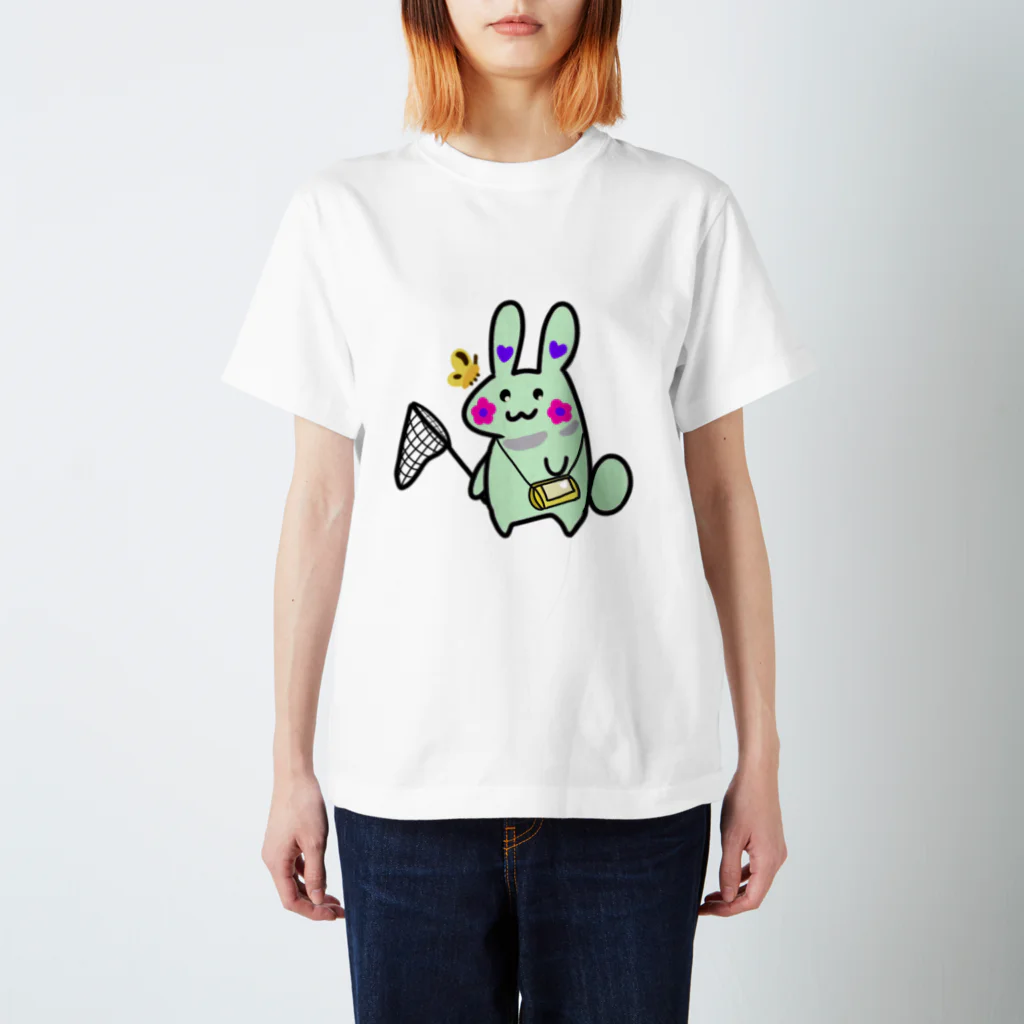 anko_koshianのお花ウサギ🌼🐰ライトグリーン スタンダードTシャツ