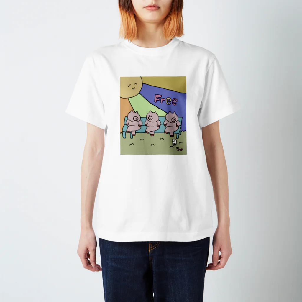 佐藤さんの満たされすぎたブタたちのTシャツ(自由) スタンダードTシャツ