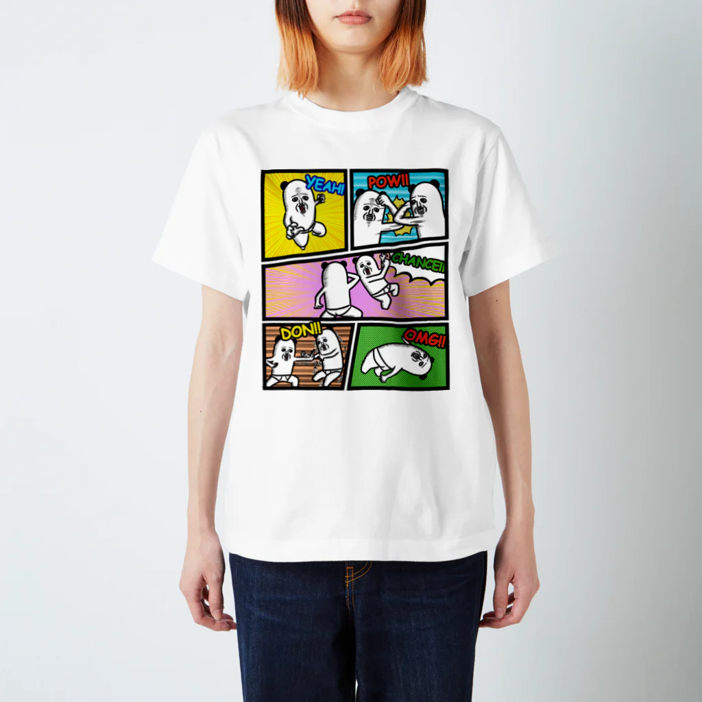 mamezoのパンダおっさんコミック風 スタンダードTシャツ