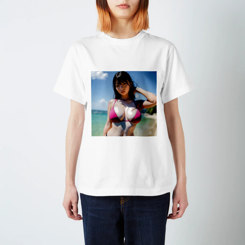 Oppaiの夏のビーチのハイビスカスちゃん スタンダードTシャツ