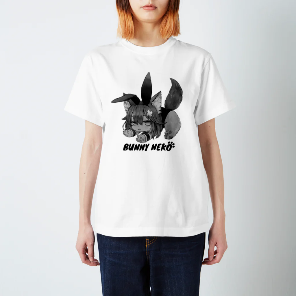 猫舐つなのおみせのばにーねこ(モノクロ) スタンダードTシャツ