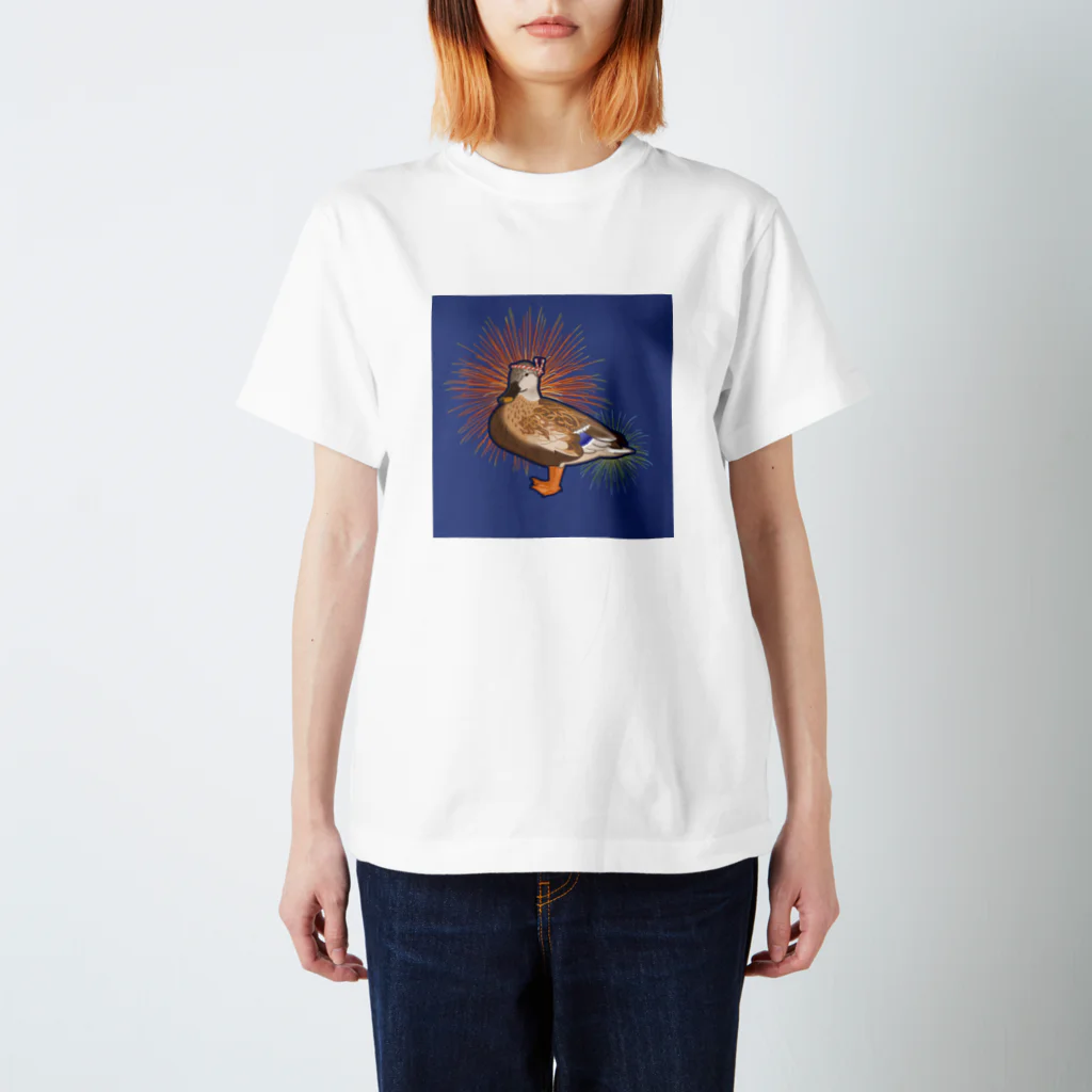 やちよ｜リアル鳥イラストのはちまき鳥_カルガモさん スタンダードTシャツ