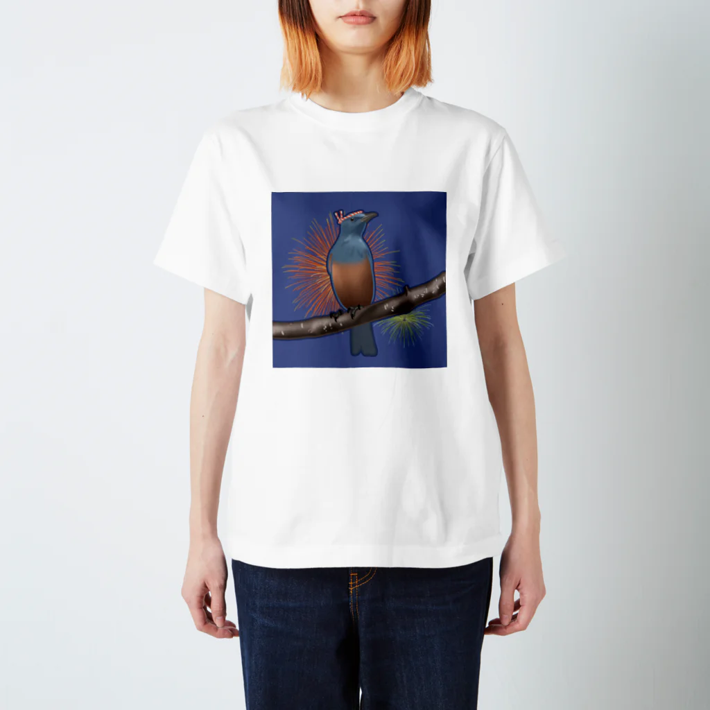 やちよ｜リアル鳥イラストのはちまき鳥_イソヒヨドリくん スタンダードTシャツ