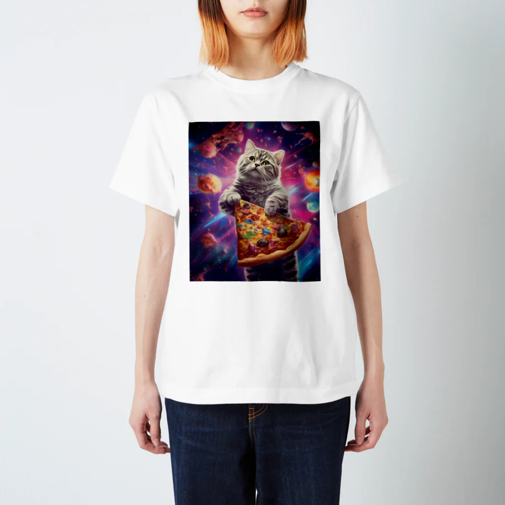 ばけものだいすきの宇宙ネコピザ スタンダードTシャツ