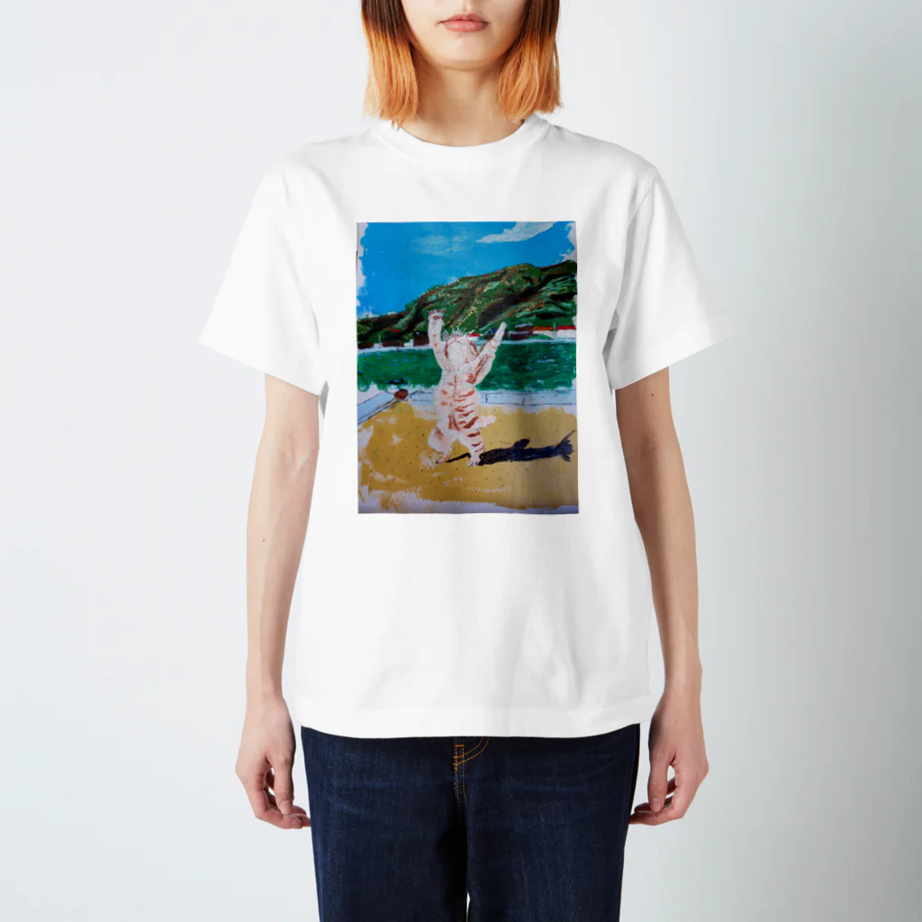 🌟REO🌟　絵本作ってます。@i love art🎵のネコの背伸び スタンダードTシャツ