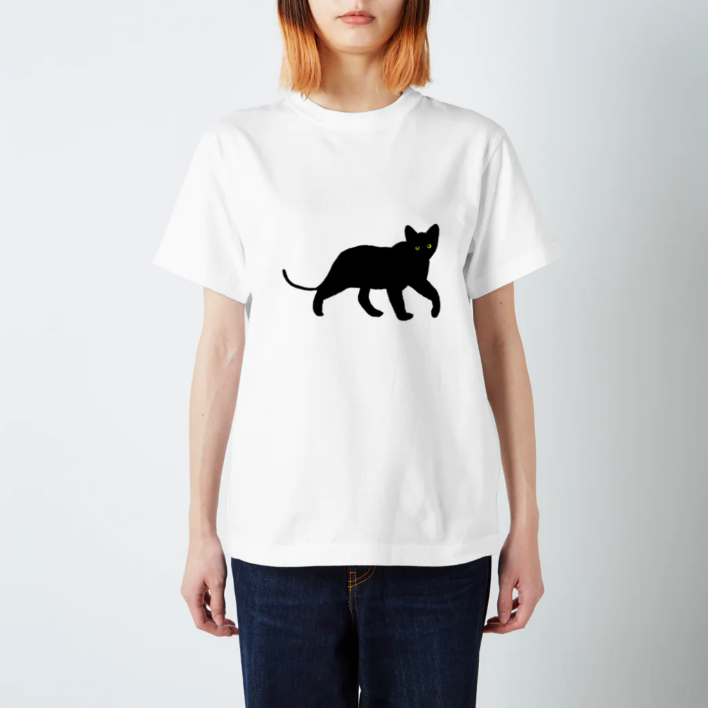 シンプルねこのあるく黒猫 スタンダードTシャツ