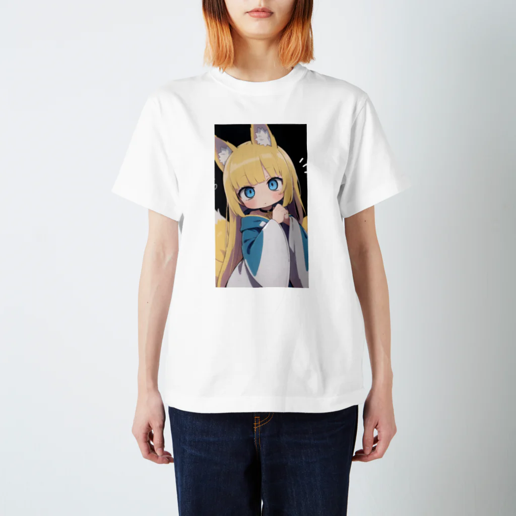 ケモ耳美少女キツネちゃん（AIart）の金髪のキツネの女の子 スタンダードTシャツ