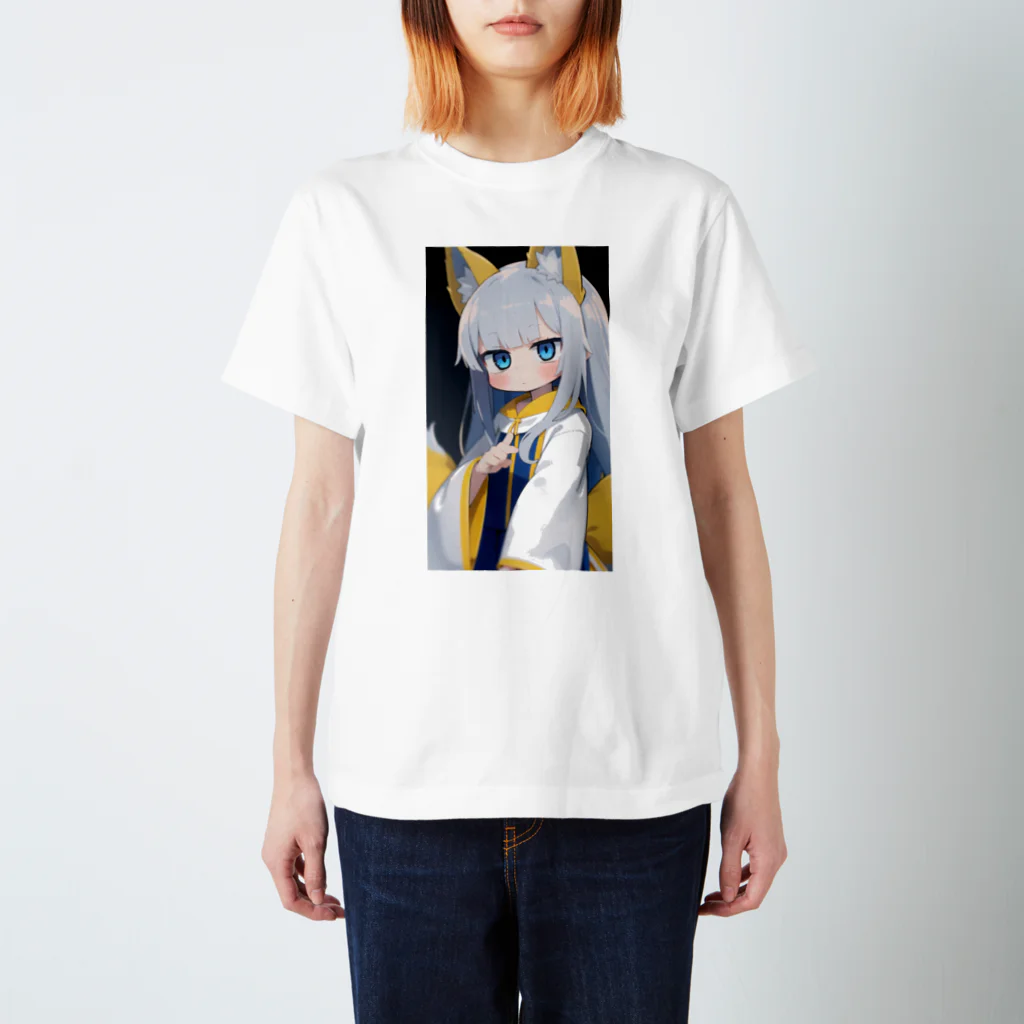 ケモ耳美少女キツネちゃん（AIart）の魅惑的なキツネ姿の美女 スタンダードTシャツ