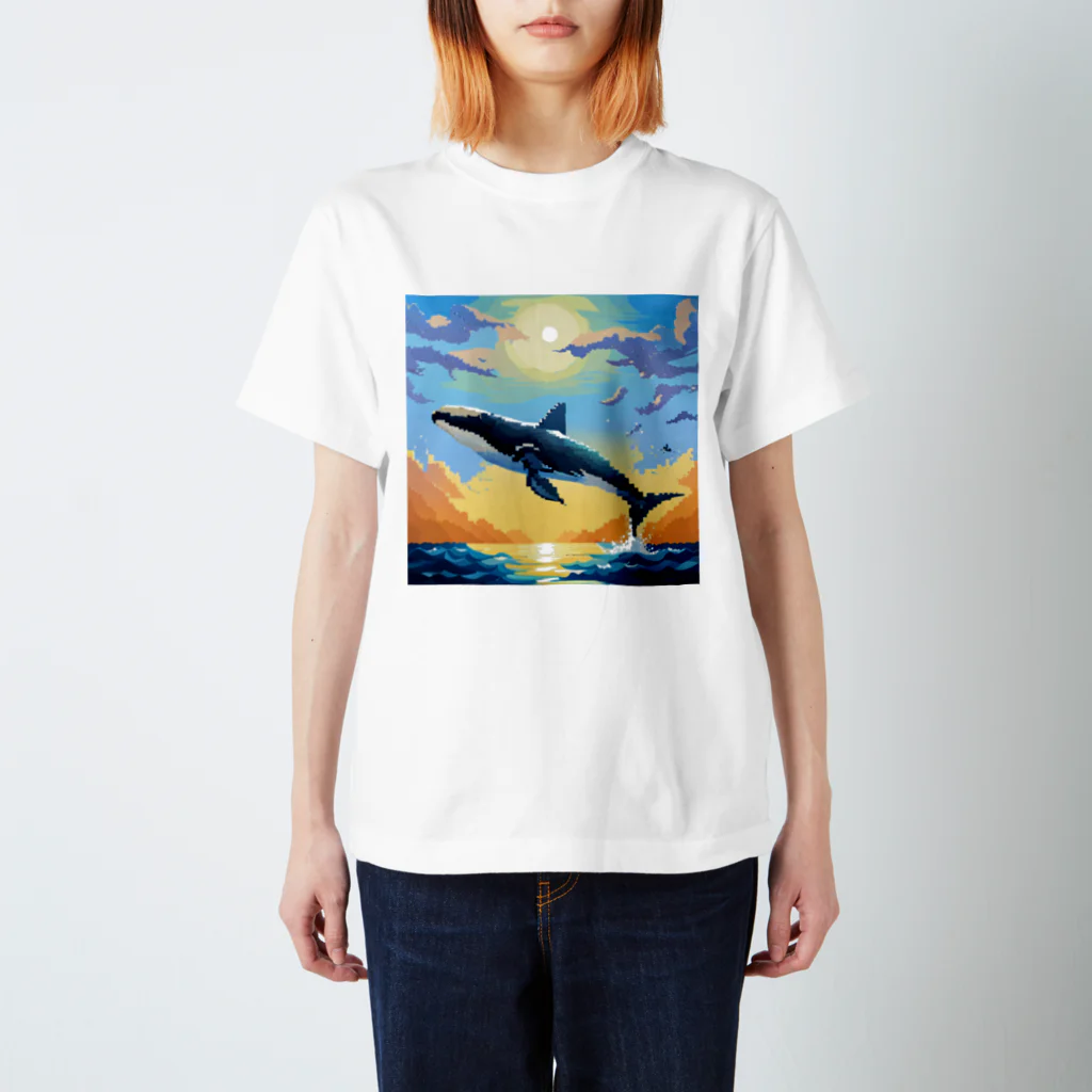 KAKI_のドット絵の自由なクジラ スタンダードTシャツ