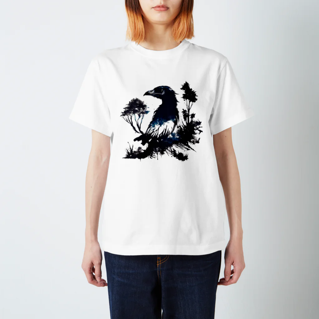 USK666の墨絵シリーズ「鴉」 Regular Fit T-Shirt