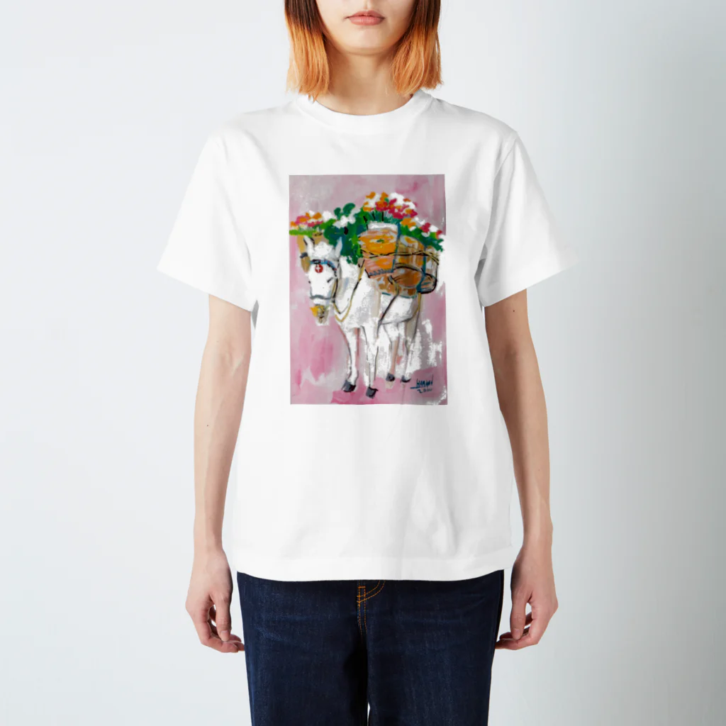 O'HAMAYAN「御濵屋庵」の花と白馬 スタンダードTシャツ