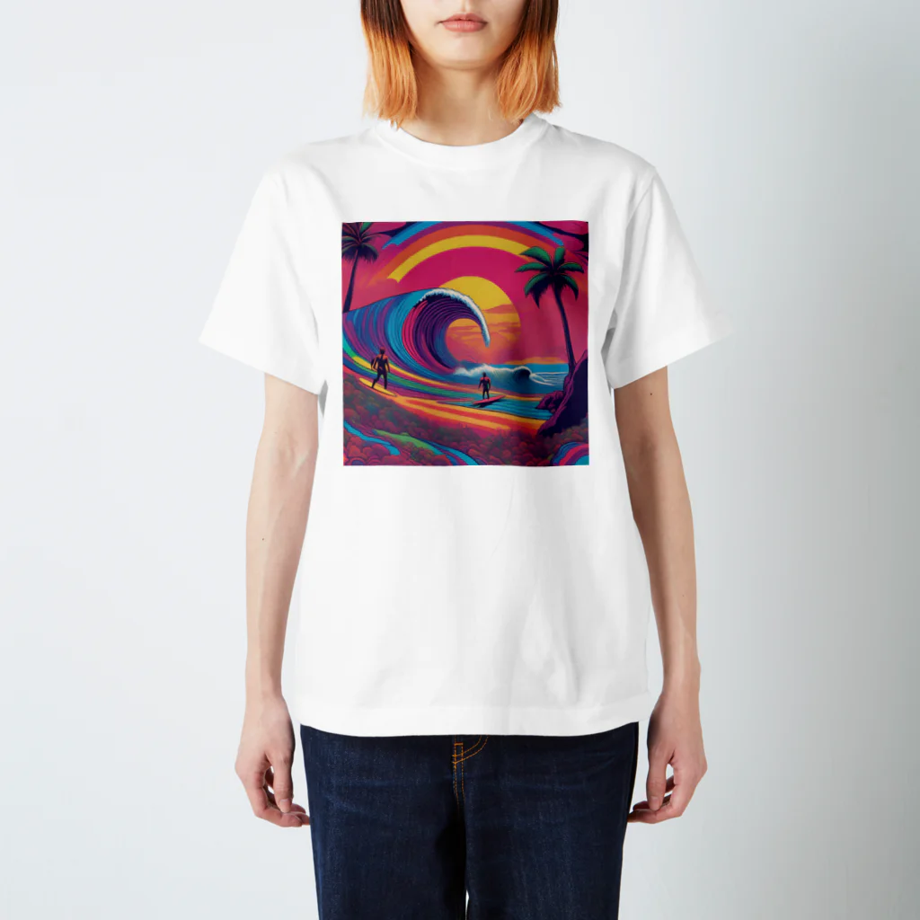 Sea Side TropicalのTropical Beach Surfer Art スタンダードTシャツ