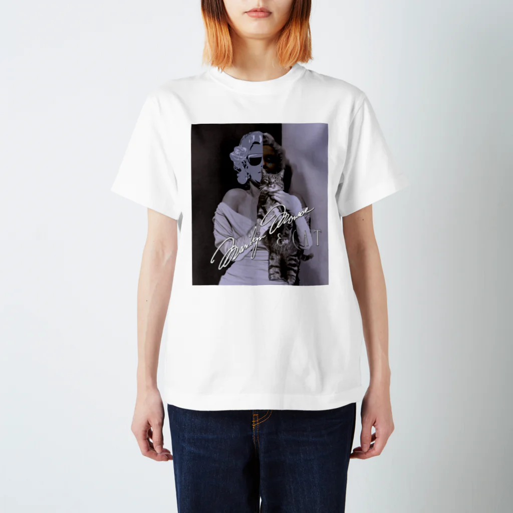 PALA's SHOP　cool、シュール、古風、和風、のMarilynMonroe　&　CAT スタンダードTシャツ