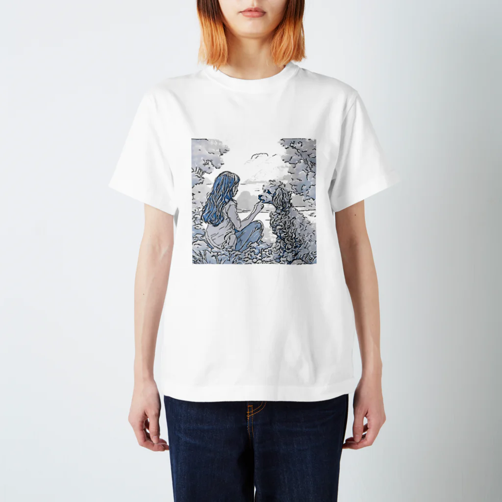 犬好きさんのためのTシャツ屋さんのトイプードルと女の子　フロントver02 スタンダードTシャツ