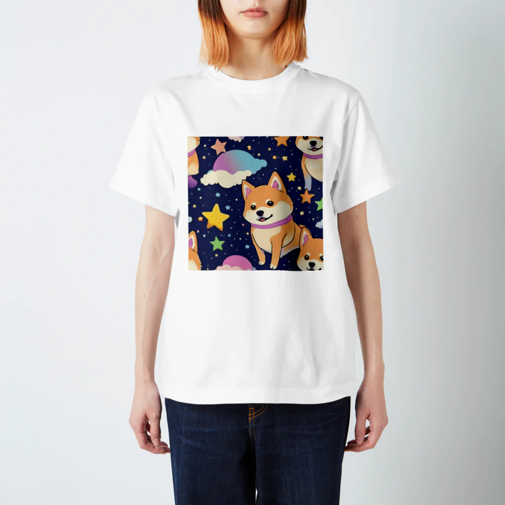 ゆんまるの夜空に柴犬 Regular Fit T-Shirt