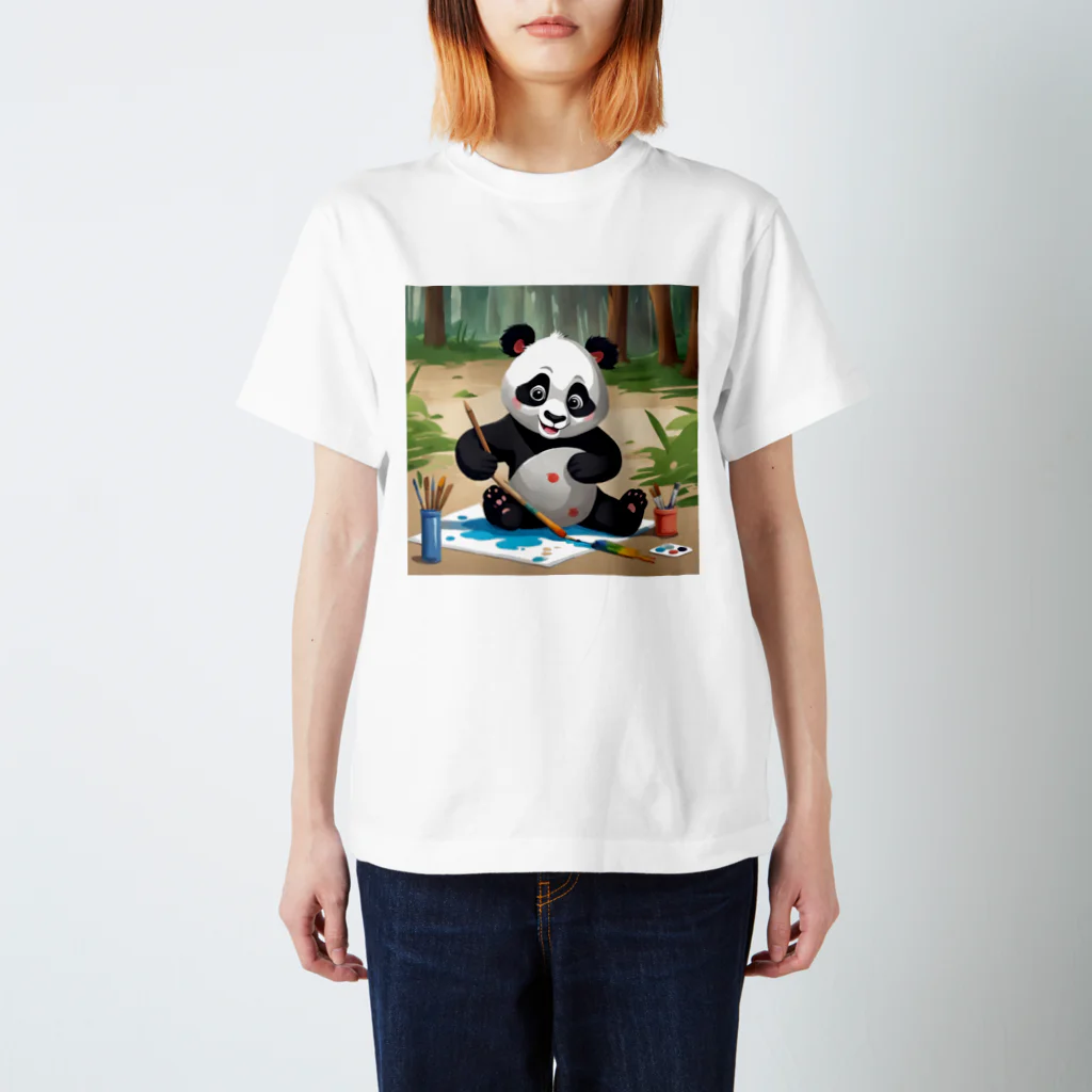 アニマルショップ『自己流』のお絵かきする子どもパンダ スタンダードTシャツ