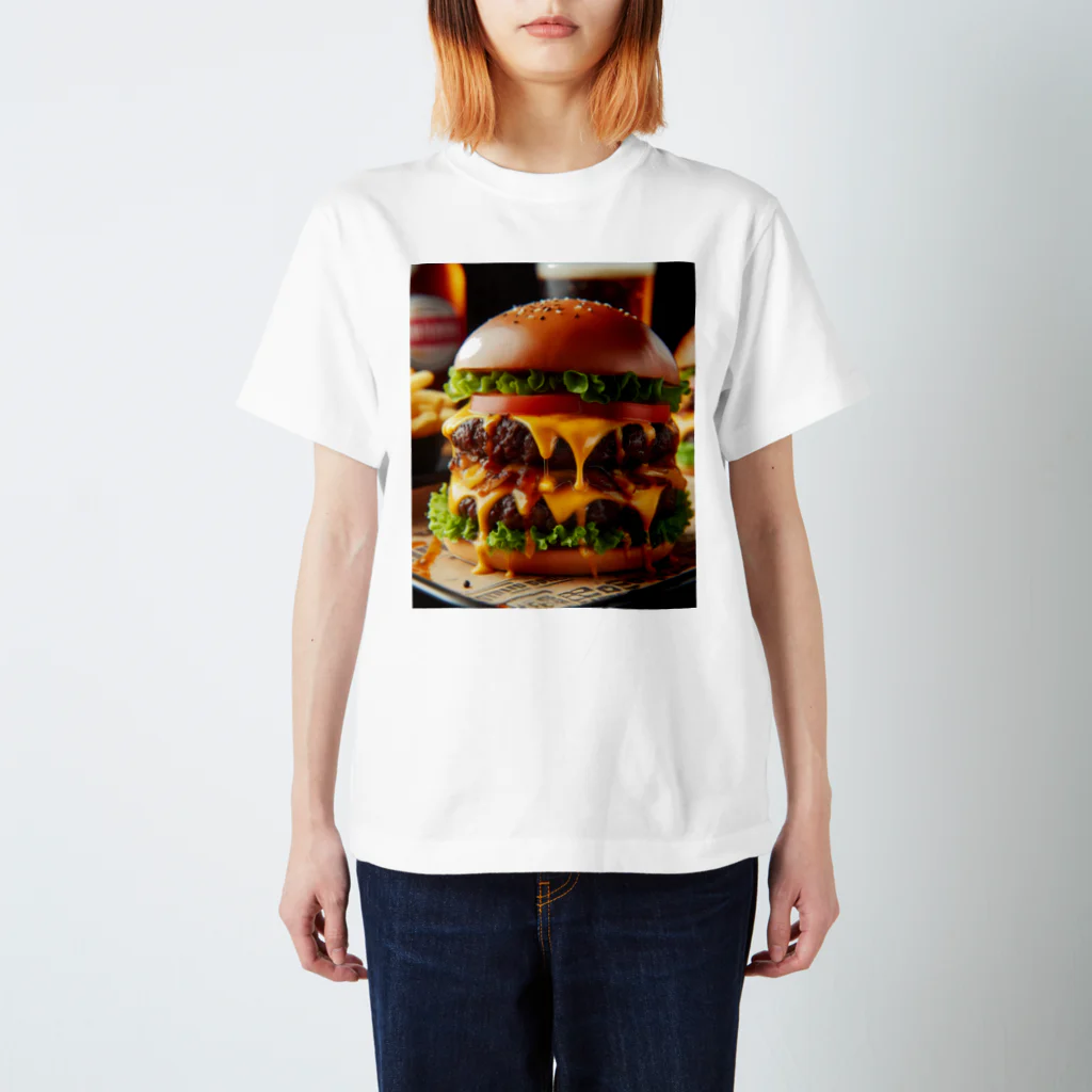 ワンダーワールド・ワンストップのリアルジューシーなハンバーガー スタンダードTシャツ
