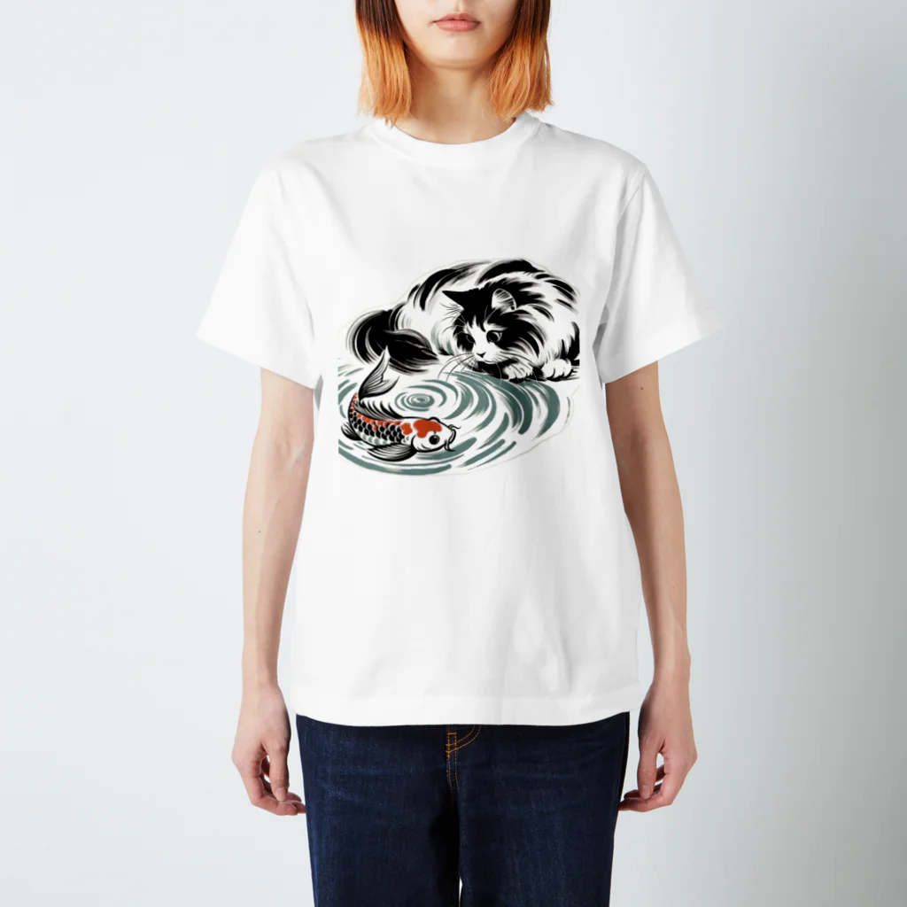 MakotOの猫と鯉（水墨画風） Regular Fit T-Shirt