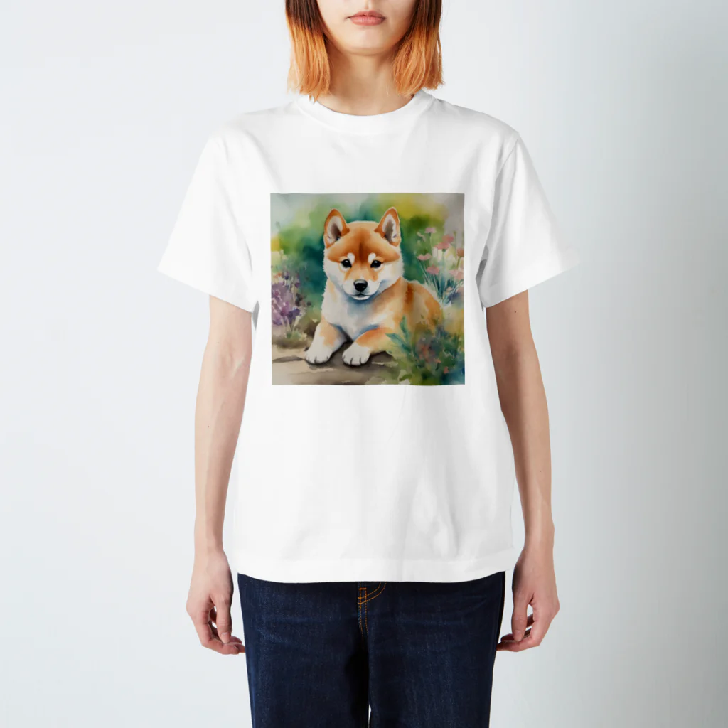 こころやすらぐの水彩子犬　柴犬 スタンダードTシャツ