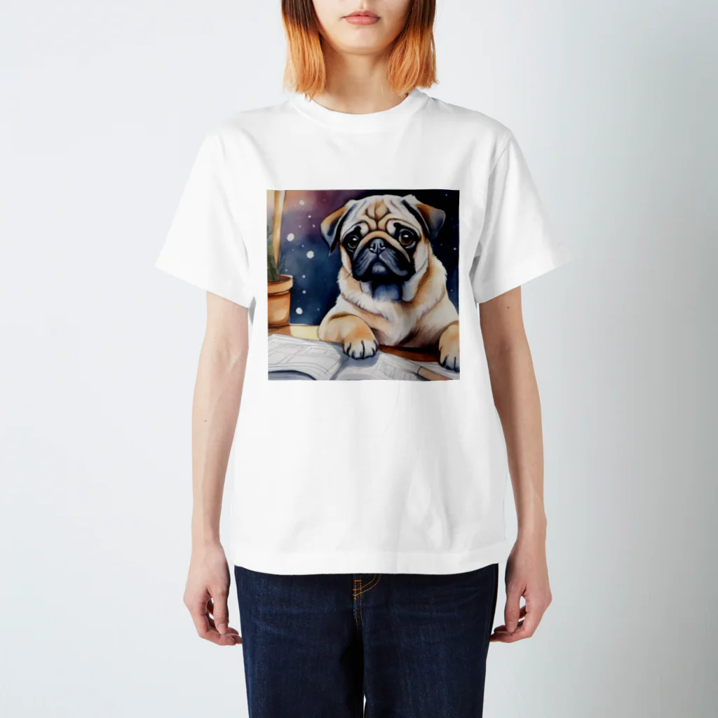 こころやすらぐの水彩子犬　パグ Regular Fit T-Shirt