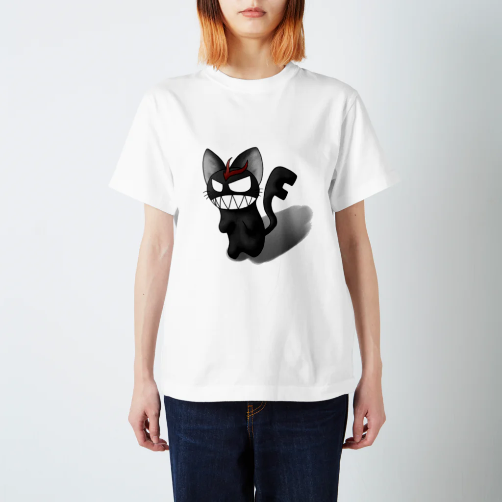 黒猫の鍵尻尾の黒猫 Regular Fit T-Shirt