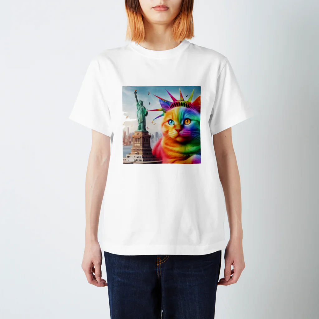 ニャーちゃんショップの自由の女神とカラフルキャット スタンダードTシャツ