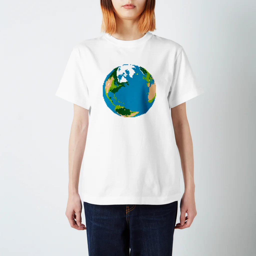 コチ(ボストンテリア)の地球(ドット絵) Regular Fit T-Shirt