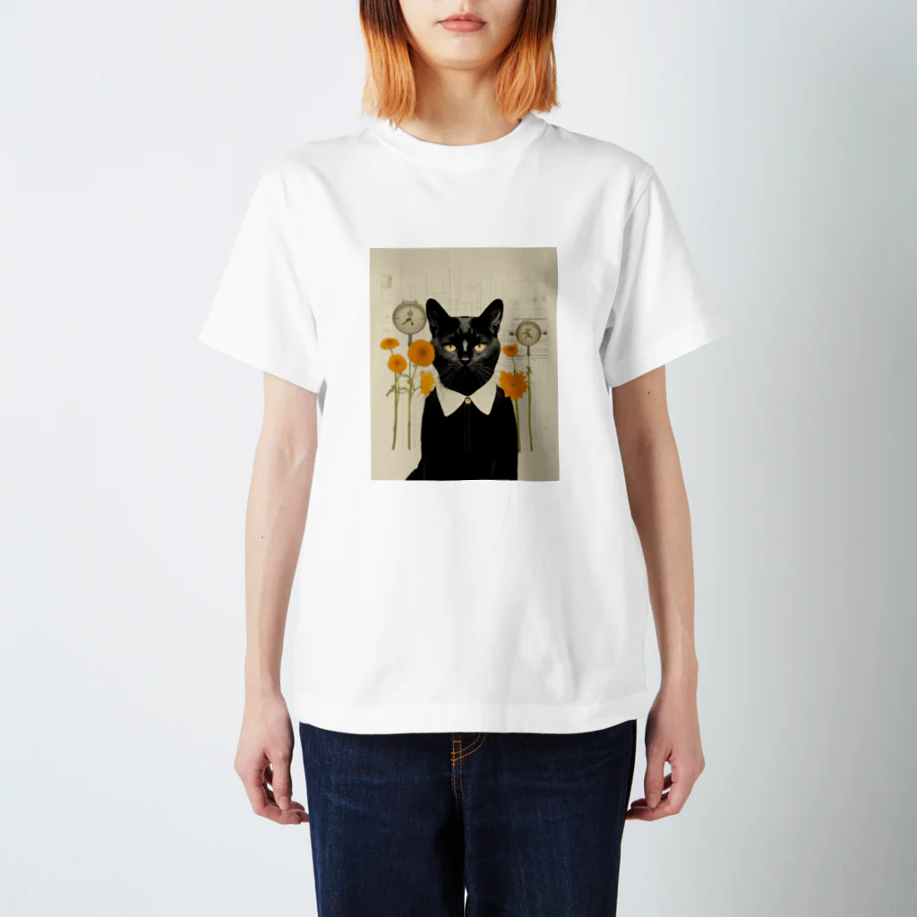 4628 - 萬屋 -の襟付き黒猫 スタンダードTシャツ