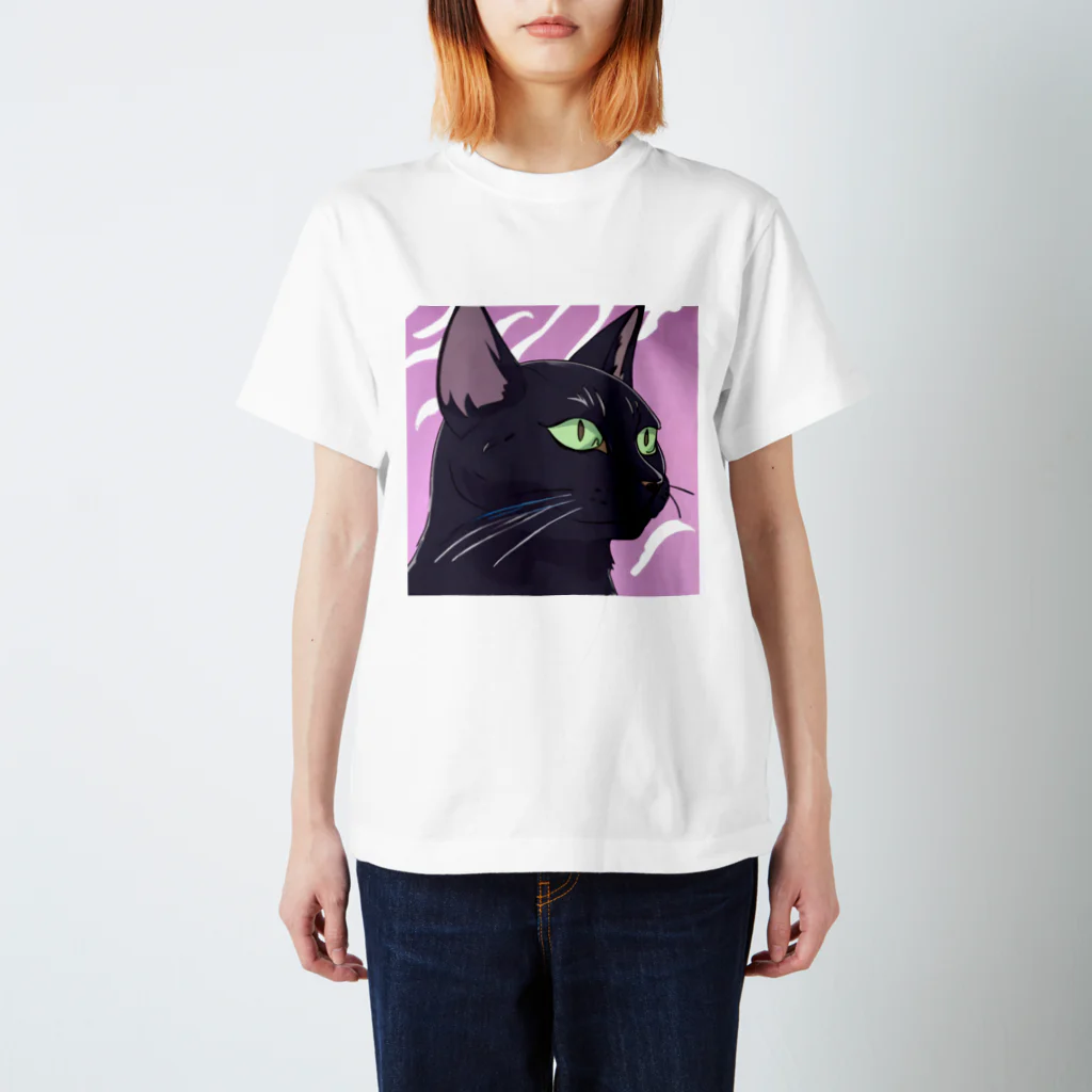 73GTCのかっこいい黒猫3 スタンダードTシャツ