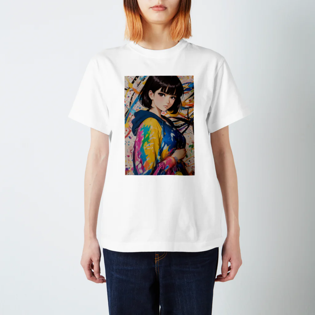 80s pop anime artの彼女はみなぎるエネルギーと魅力を放つ Regular Fit T-Shirt