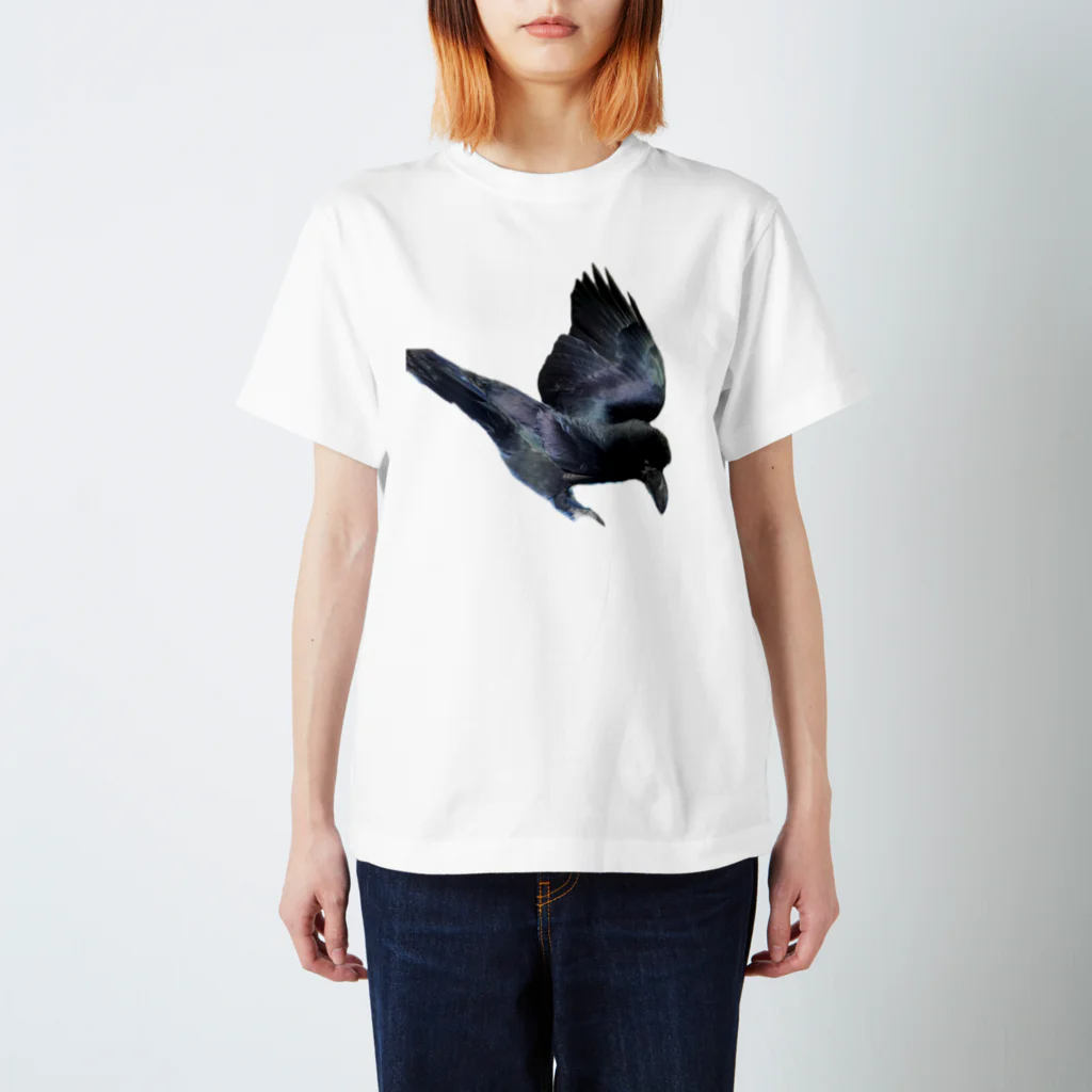 karasunikkiのツヤツヤの翼を広げるカラスのハッピー Regular Fit T-Shirt